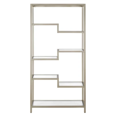 68 In. Satin Nickel Metal Bookcase - Henn&Hart 4 68 In. Satin Nickel Metal Bookcase - Henn&Hart - Image 4
