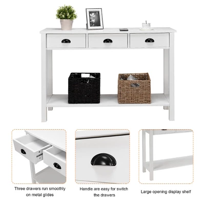 Costway 47" Console Table Hall Table Side Desk Accent Table Drawers Shelf Entryway White 2 Costway 47" Console Table Hall Table Side Desk Accent Table Drawers Shelf Entryway White - Image 2