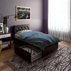 Dalia Faux Leather Upholstered Bed With Storage Black - Room & Joy -Furniture Sale Store GUEST 168362da 4a68 41d1 9733 11d4c3a9b885