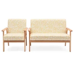 Tangkula 2 Piece Loveseat And Single Sofa Set Fabric Upholstered Couch & Accent Armchair White+Blue/Blue/Yellow Floral -Furniture Sale Store GUEST 18059de0 9f0f 4def 8513 6b452a928efa