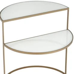 Kensington Hill Modern 2-Tier Half-Moon Gold Accent Side End Table 25" X 22 1/4" White Tempered Glass For Living Room Bedroom Home -Furniture Sale Store GUEST 18e14a3b b1a1 463e 8ef9 502d2aca7243