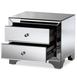 Farrah Hollywood Regency Glamour Style Mirrored 2 - Drawer Nightstand - Baxton Studio