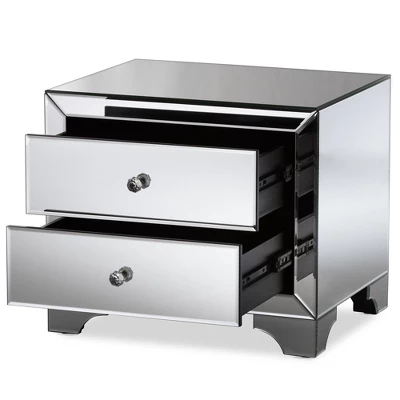 Farrah Hollywood Regency Glamour Style Mirrored 2 - Drawer Nightstand - Baxton Studio 1 Farrah Hollywood Regency Glamour Style Mirrored 2 - Drawer Nightstand - Baxton Studio