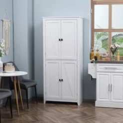 HOMCOM 72" Freestanding 4-Door Kitchen Pantry, Storage Cabinet Organizer With 4-Tiers, And Adjustable Shelves, White