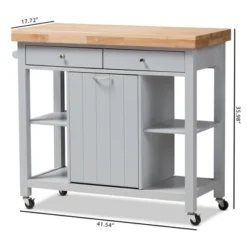 Hayward Coastal And Farmhouse Natural Wood Kitchen Cart White, Light Brown - Baxton Studio -Furniture Sale Store GUEST 1a195525 4ed5 4559 a99a 1929fb795055