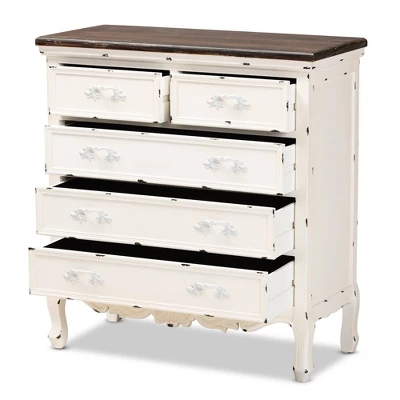 Levron Two-Tone Wood 5 Drawer Storage Cabinet Walnut Brown/White - Baxton Studio 1 Levron Two-Tone Wood 5 Drawer Storage Cabinet Walnut Brown/White - Baxton Studio