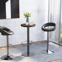 HOMCOM 42" Rustic Bar Table Industrial Metal Pine Wood Top Adjustable Standing Pub Table