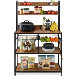 Best Choice Products 67in Counter-Height Baker's Rack W/ Locking Wheels, Adjustable Feet, 2 Wire Baskets -Furniture Sale Store GUEST 1e657848 be08 4e8f 85db 67606940e94c