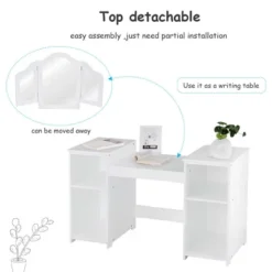 Costway Vanity Table Set Makeup Dressing Kids Girls Study Table Tri Folding Mirror -Furniture Sale Store GUEST 1f081f6d 3fdb 4f90 9243 ae8a0581acc3
