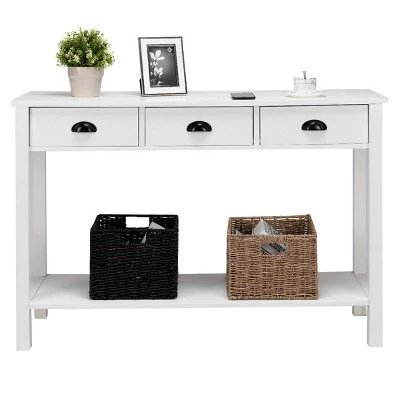 Costway 47" Console Table Hall Table Side Desk Accent Table Drawers Shelf Entryway White 5 Costway 47" Console Table Hall Table Side Desk Accent Table Drawers Shelf Entryway White - Image 5