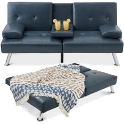Best Choice Products Modern Faux Leather Convertible Futon Sofa W/ Removable Armrests, Metal Legs, 2 Cupholders -Furniture Sale Store GUEST 1ff9d19d f94b 49a8 95ca cdfb2f7e0039
