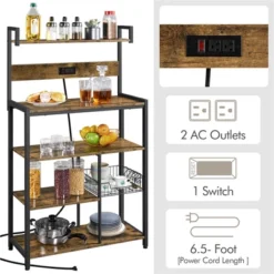 Yaheetech 5-Tier 56" H Baker’s Rack With Wire Basket & Power Outlets, Rustic Brown -Furniture Sale Store GUEST 200ccec3 1ded 4b9a bb41 b04f39866526