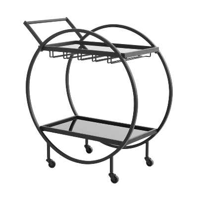 Contemporary Metal Round Bar Cart - Olivia & May 1 Contemporary Metal Round Bar Cart - Olivia & May