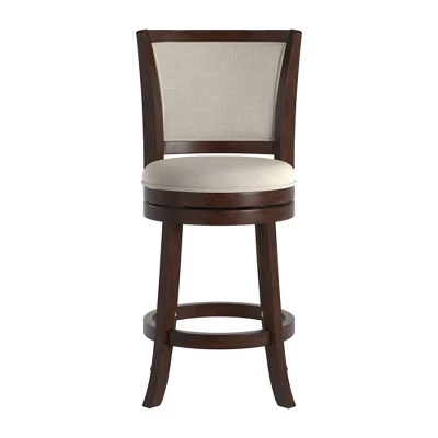 24" Falia Dark Cherry Finish Linen Swivel Counter Height Barstool Beige - Inspire Q 2 24" Falia Dark Cherry Finish Linen Swivel Counter Height Barstool Beige - Inspire Q - Image 2