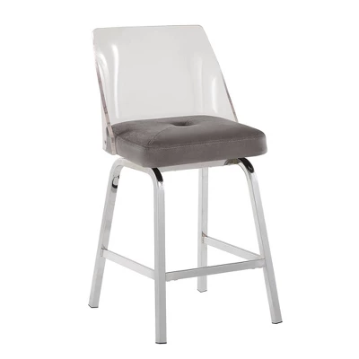 Set Of 2 24" Svana Chrome Finish Velvet Swivel Counter Height Barstools Gray - Inspire Q 3 Set Of 2 24" Svana Chrome Finish Velvet Swivel Counter Height Barstools Gray - Inspire Q - Image 3