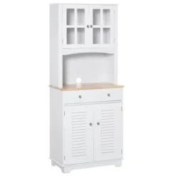 HOMCOM 67" Modern Buffet With Hutch, Louvered Kitchen Pantry Microwave Cabinet With Framed Glass Doors And 2 Drawers, White -Furniture Sale Store GUEST 222e08ab 4f68 4c38 97c6 37c8d6b86790