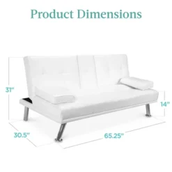 Best Choice Products Modern Faux Leather Convertible Futon Sofa W/ Removable Armrests, Metal Legs, 2 Cupholders - White -Furniture Sale Store GUEST 227928bd c391 4a27 a65b 64e8f77e7aa3