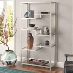 68 In. Satin Nickel Metal Bookcase - Henn&Hart 9 68 In. Satin Nickel Metal Bookcase - Henn&Hart -Furniture Sale Store GUEST 22db42b6 9708 4082 8379 c8ed6542cccf