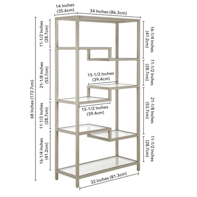 68 In. Satin Nickel Metal Bookcase - Henn&Hart 2 68 In. Satin Nickel Metal Bookcase - Henn&Hart - Image 2