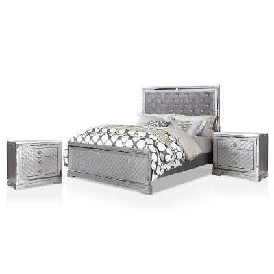 3pc Tenaya Bed With 2 Nightstands Set Silver/Gray - HOMES: Inside + Out 15 3pc Tenaya Bed With 2 Nightstands Set Silver/Gray - HOMES: Inside + Out - Image 15