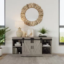 Lavish Home 65-inch TV Stand With Media Console Shelves, Cable Management, And Sliding X-Style Barn Doors, Gray Woodgrain -Furniture Sale Store GUEST 257934c1 a17a 497f 8584 eaec034fcfa5