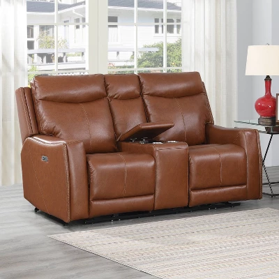 Natalia Power Loveseat Console Recliner Caramel Leather - Steve Silver Co. 2 Natalia Power Loveseat Console Recliner Caramel Leather - Steve Silver Co. - Image 2