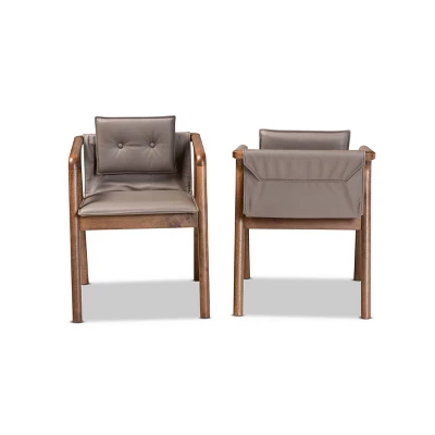 2pc Marcena Leather Upholstered And Wood Dining Chair Set Gray/Walnut Brown - Baxton Studio 1 2pc Marcena Leather Upholstered And Wood Dining Chair Set Gray/Walnut Brown - Baxton Studio
