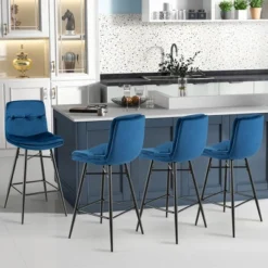 Costway Set Of 2 Velvet Bar Stools Bar Height Kitchen Dining Chairs With Metal Legs Blue/Grey -Furniture Sale Store GUEST 263b97a4 4f3e 469e 9dd2 f1e0bb26f363