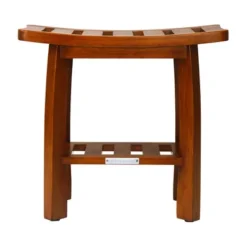 Oceanstar Solid Wood Spa Shower Bench With Storage Shelf, Teak Color Finish