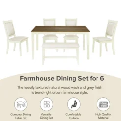 6 PCS Wood Dining Table Set, Rectangular Table With 4 Upholstered Chairs & Bench-ModernLuxe -Furniture Sale Store GUEST 2719811a d712 4f45 b851 ebf10bc41225