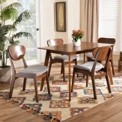 5pc Katya Fabric Upholstered And Wood Dining Set Gray/Brown - Baxton Studio -Furniture Sale Store GUEST 278fa02a 478c 4102 b9e8 13dd80833583