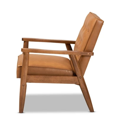 Sorrento Mid-Century Faux Leather Upholstered Wood Lounge Chair Walnut/Brown - Baxton Studio 2 Sorrento Mid-Century Faux Leather Upholstered Wood Lounge Chair Walnut/Brown - Baxton Studio - Image 2