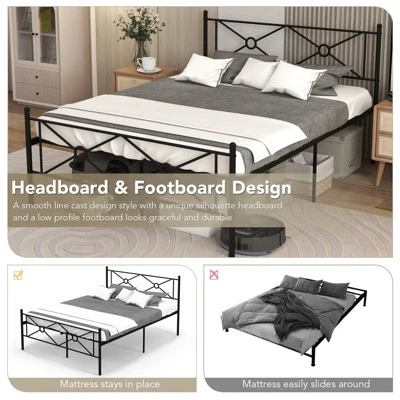 Costway Full/Queen Size Metal Platform Bed Frame W/ Headboard Mattress Foundation 5 Costway Full/Queen Size Metal Platform Bed Frame W/ Headboard Mattress Foundation - Image 5