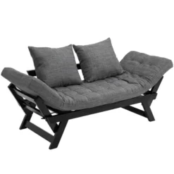 HOMCOM Single Person 3 Position Convertible Chaise Lounger Sofa Bed With 2 Large Pillows And Oak Frame -Furniture Sale Store GUEST 28ad0994 ced0 4988 a3bb e264d0b6b204