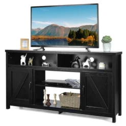 Costway 59'' TV Stand Media Center Console Cabinet W/ Barn Door For TV's 65'' NaturalBlackCoffee -Furniture Sale Store GUEST 28b8e580 c1c8 4571 b207 01830c142180