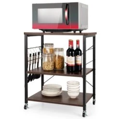 Tangkula Kitchen Baker's Rack 3-Tier Microwave Cart With Wheels&10 Hooks Rustic Brown/Maple/Vintage/Nut Brown -Furniture Sale Store GUEST 2926449a 3734 4d29 bd6c 90e8156802cf