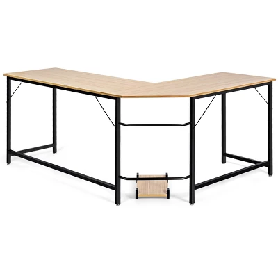 Tangkula L-shaped Computer Desk Corner Office Laptop Game Table Black/Natural 5 Tangkula L-shaped Computer Desk Corner Office Laptop Game Table Black/Natural - Image 5