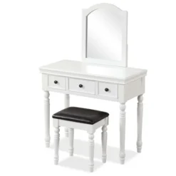 Costway Vanity Table Set Makeup Desk Cushioned Stool 3 Drawer Large Mirror White/Walnut -Furniture Sale Store GUEST 2c0071ad 7e73 4d9a a8e1 a81ad61a5890