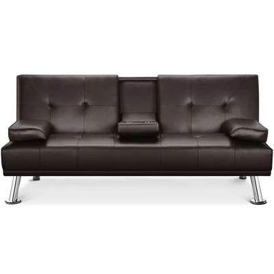 Yaheetech Convertible Faux Leather Sofa Bed Futon With Armrest 9 Yaheetech Convertible Faux Leather Sofa Bed Futon With Armrest - Image 9