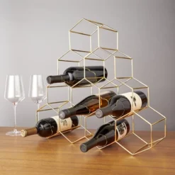 Viski Geo Gold Bottle Wine Rack, Honeycomb Design -Furniture Sale Store GUEST 2d3e3bdb 0315 4d49 96c0 e74487359862