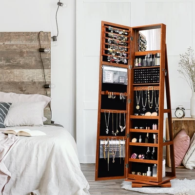 Costway 360degree Rotatable Jewelry Cabinet 2-in-1 Lockable Mirrored Organizer 4 Costway 360degree Rotatable Jewelry Cabinet 2-in-1 Lockable Mirrored Organizer - Image 4