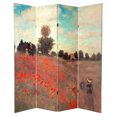 Monet Fine Art Double Sided Room Divider Japanese Bridge And Poppy Field In Argenteu - Oriental Furniture 2 Monet Fine Art Double Sided Room Divider Japanese Bridge And Poppy Field In Argenteu - Oriental Furniture - Image 2