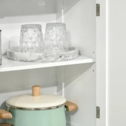 HOMCOM 63" Small Buffet With Hutch, 4-Door Kitchen Pantry, Freestanding Storage Cabinet With Adjustable Shelf For Dining Room, Living Room, White -Furniture Sale Store GUEST 2e4a6638 c76d 48ed a491 5bc850b01433