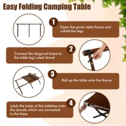 Tangkula Folding Wooden Camping Table Portable Picnic Table W/ Carry Bag Roll-up Bamboo Tabletop Outdoor Travel Camping Table Natural/Coffee -Furniture Sale Store GUEST 2e7d1111 18eb 4897 a45f 2ddf507edfdc