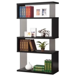 Coaster Home Furniture Contemporary Asymmetrical 63 Inch Durable Snaking Home Living Room 5 Shelf Bookshelf With Tempered Glass Support, Black -Furniture Sale Store GUEST 2e947e23 7a2a 40ae 8c3a 09c5a43654ae
