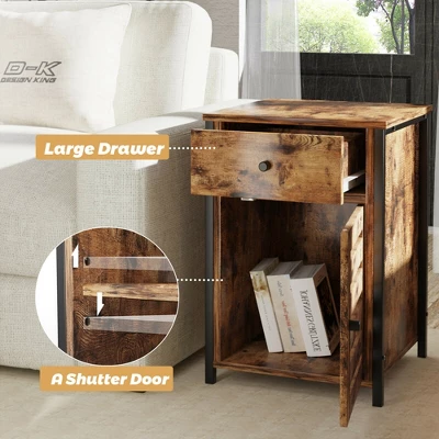 Costway Nightstand With Drawer Cabinet Adjustable Shelf Industrial Side Table Rustic 5 Costway Nightstand With Drawer Cabinet Adjustable Shelf Industrial Side Table Rustic - Image 5