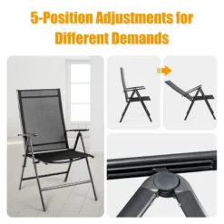 Costway 4PCS Patio Folding Dining Chair Recliner Adjustable Black -Furniture Sale Store GUEST 2ee9843d fc62 40e3 87c5 1efb09f1159a