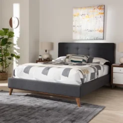 Valencia Mid - Century Modern Fabric Platform Bed - Baxton Studio -Furniture Sale Store GUEST 2fc65860 8901 4708 8da7 98f168963ede