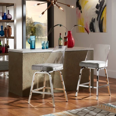 Set Of 2 24" Svana Chrome Finish Velvet Swivel Counter Height Barstools Gray - Inspire Q 1 Set Of 2 24" Svana Chrome Finish Velvet Swivel Counter Height Barstools Gray - Inspire Q