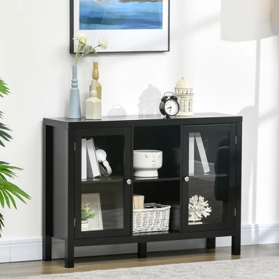 HOMCOM Modern Kitchen Sideboard, Buffet Table With Removable Wine Rack, Tempered Glass Door Cabinet And Adjustable Shelves For Living Room, Kitchen, Entryway, Black 1 HOMCOM Modern Kitchen Sideboard, Buffet Table With Removable Wine Rack, Tempered Glass Door Cabinet And Adjustable Shelves For Living Room, Kitchen, Entryway, Black